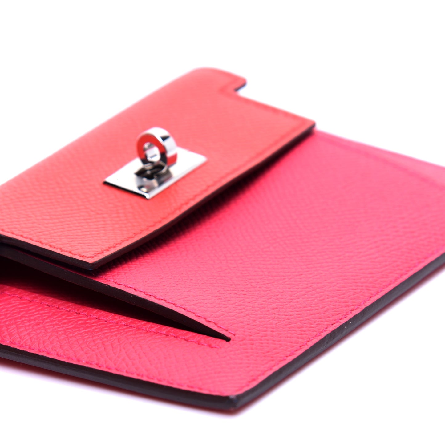 Epsom Tri-Color Kelly Pocket Compact Wallet Rouge Coeur Rose Extreme Bleu Zanzibar