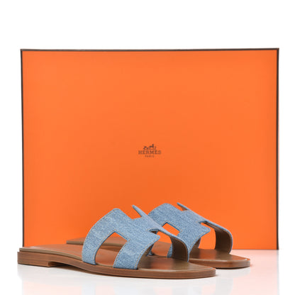 Hermes Denim Canvas Oran Sandals 35 Bleu Clair 9 of 9