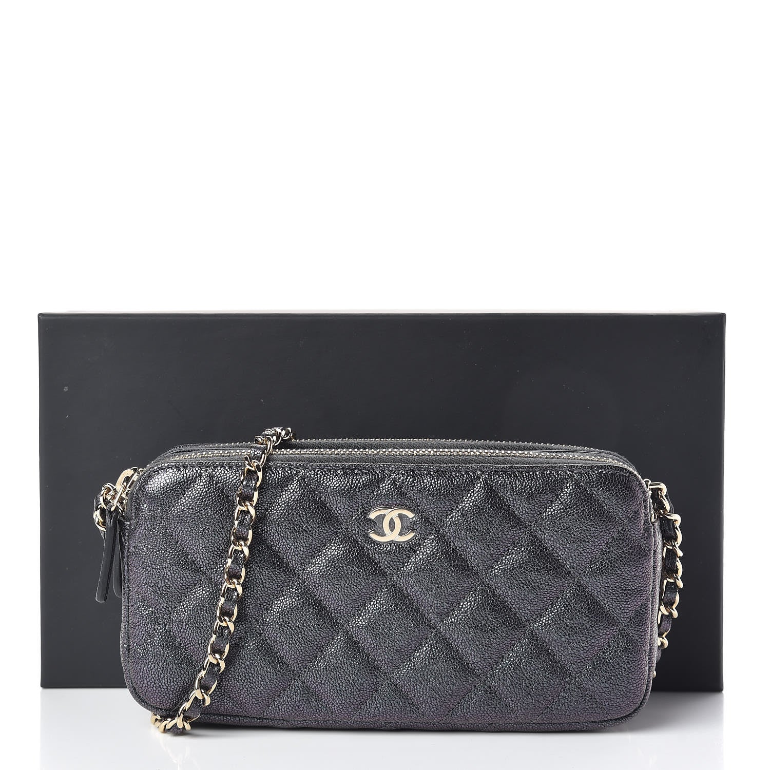 Chanel Iridescent Caviar Quilted Clutch With Chain Black 13 of 13