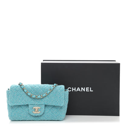 Chanel Wool Tweed Quilted Mini Rectangular Flap Turquoise Light Blue 10 of 10