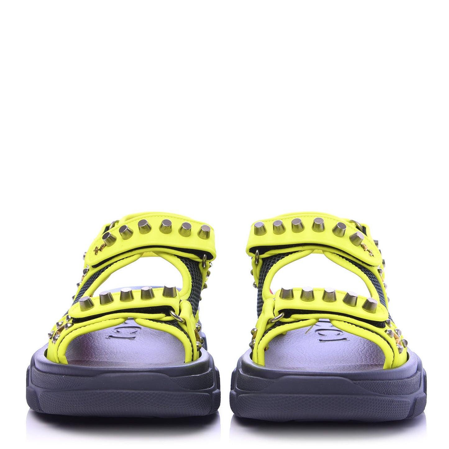 Technical Canvas Calfskin Studded Mens Aguru Sandals 8 Neon Yellow