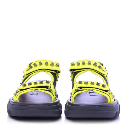 Gucci Technical Canvas Calfskin Studded Mens Aguru Sandals 8 Neon Yellow 2 of 9