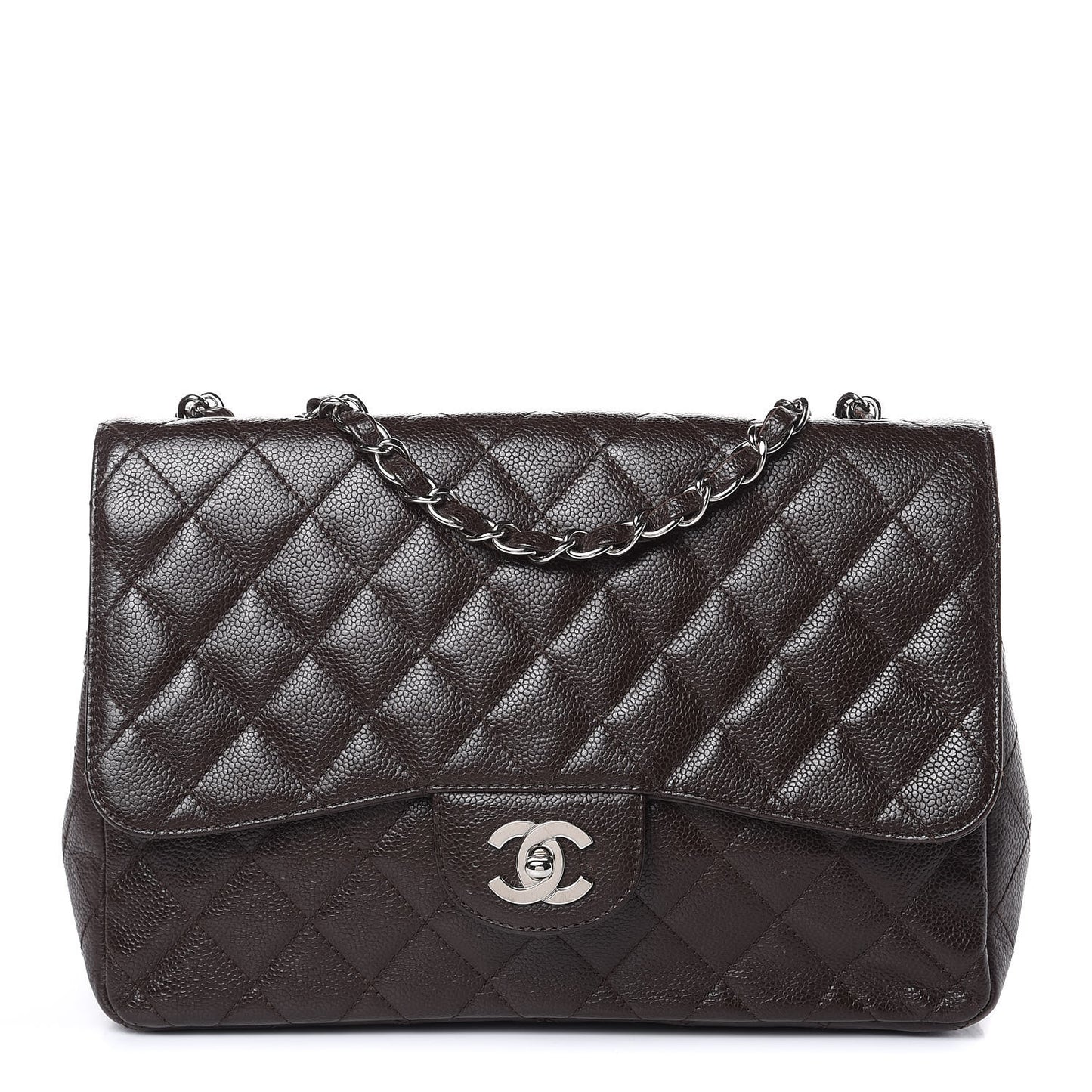 Caviar Quilted Jumbo Single Flap Dark Brown