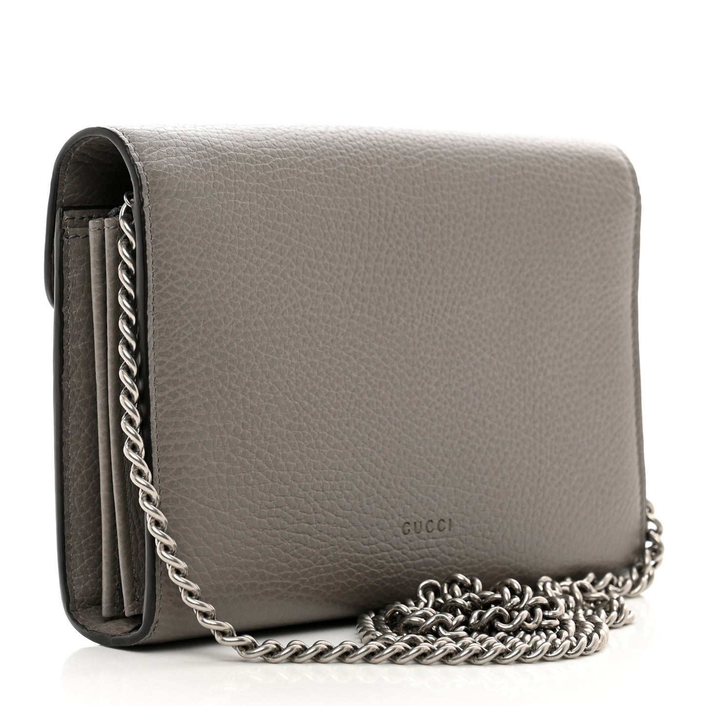 Dollar Calfskin Crystal Mini Dionysus Chain Wallet Dusty Grey Black Diamond