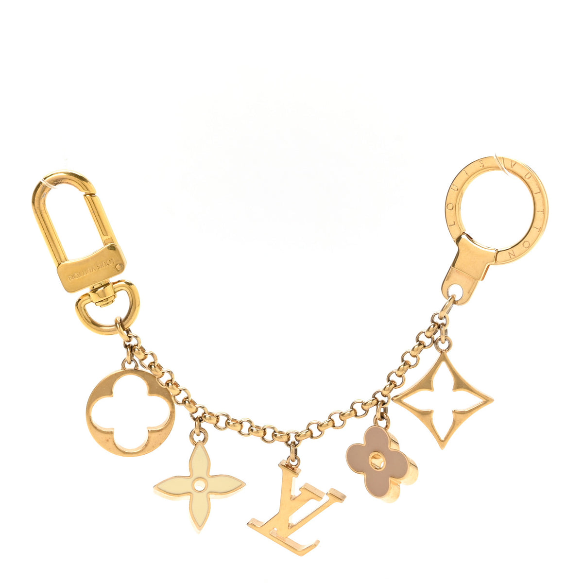 Brass Enamel Fleur De Monogram Bag Charm Chain Gold