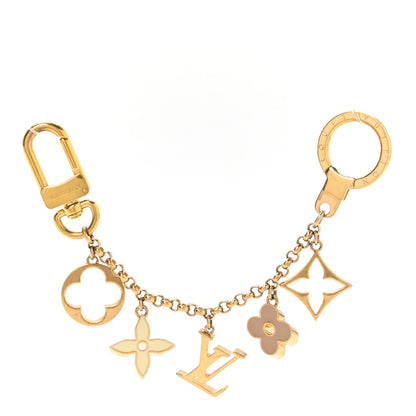 Louis Vuitton Brass Enamel Fleur De Monogram Bag Charm Chain Gold 1 of 3