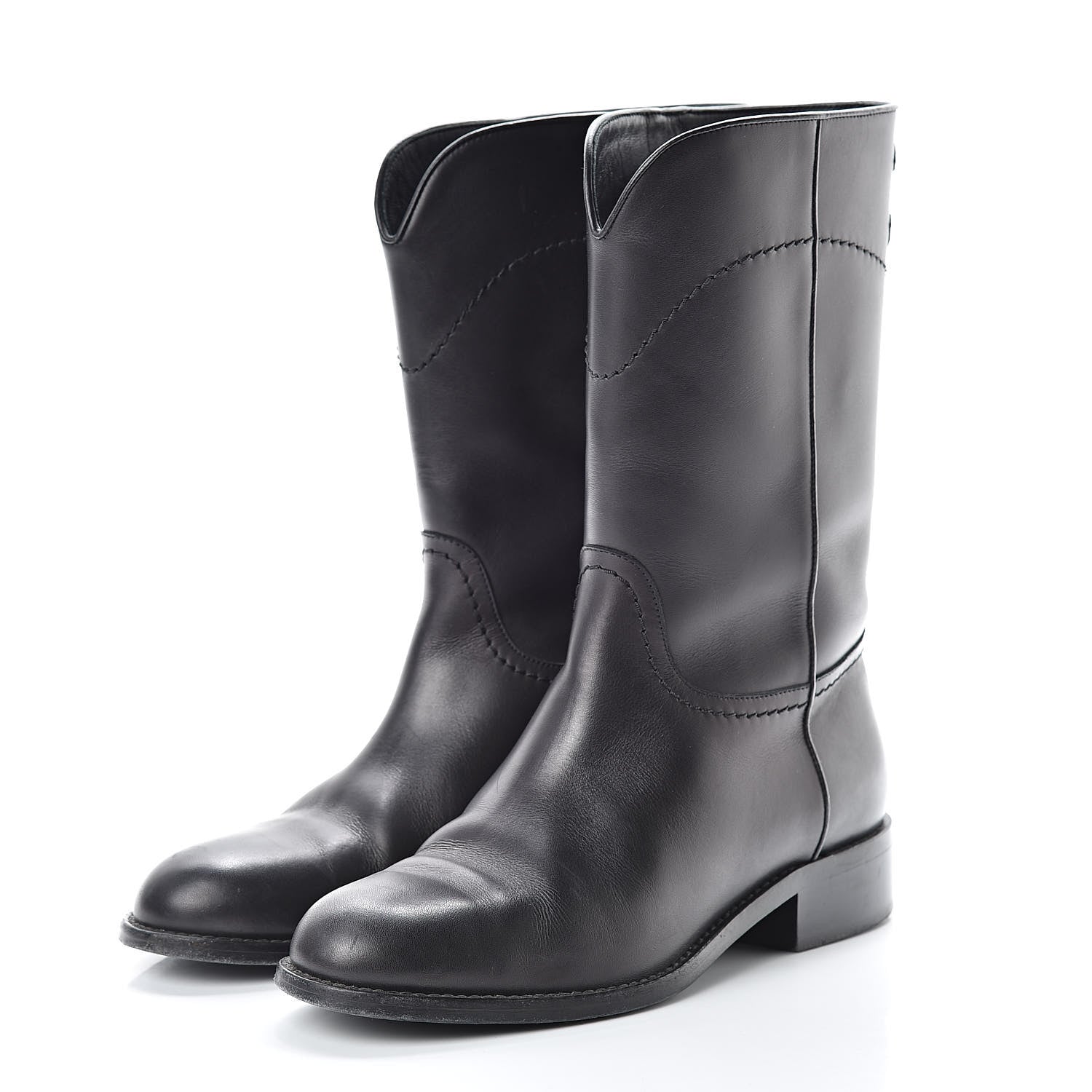 Chanel Calfskin Ascot High CC Boots 36 Black 3 of 16