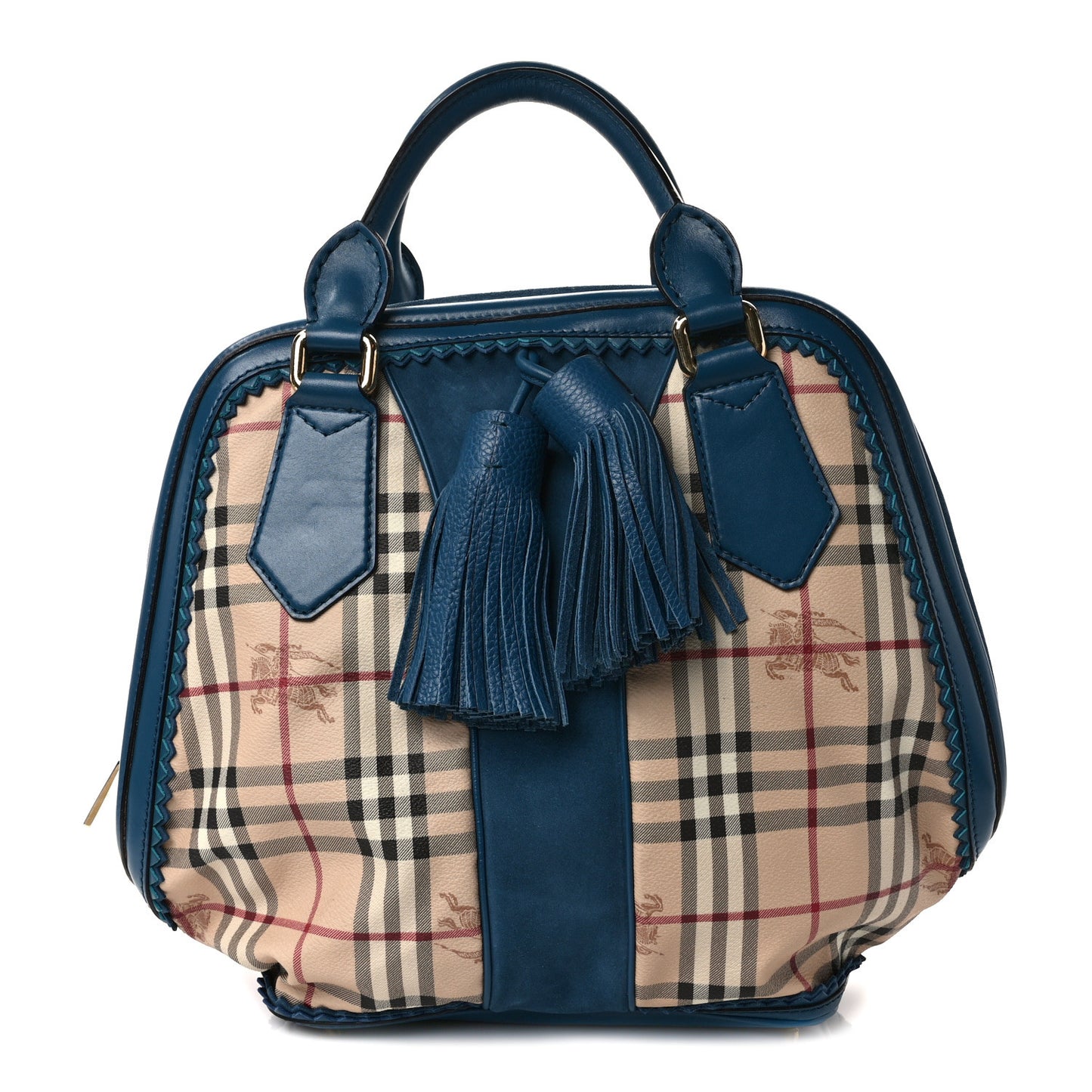 Haymarket Check Suede Prorsum Tassel Bowling Bag Blue