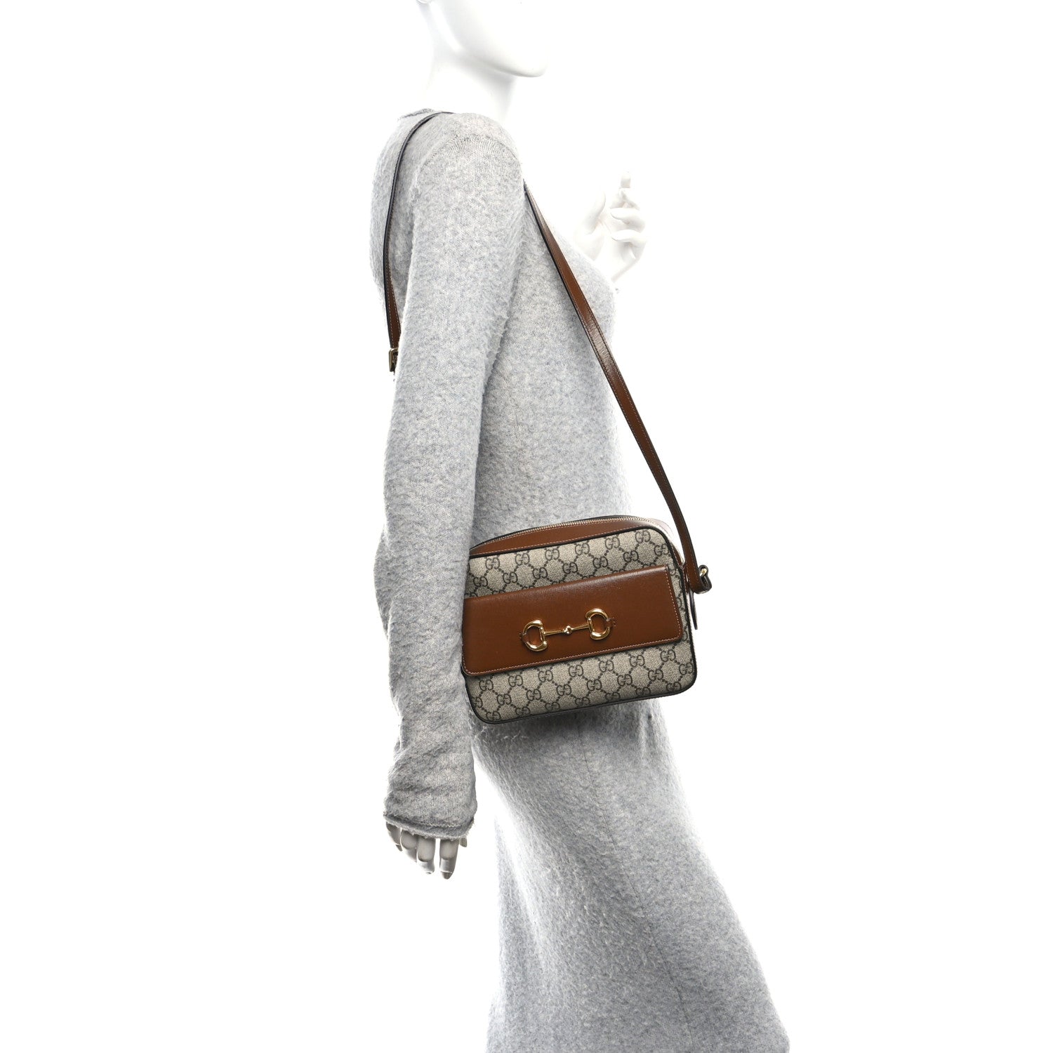 Gucci GG Supreme Monogram Small Horsebit 1955 Shoulder Bag Beige Brown Sugar 2 of 11