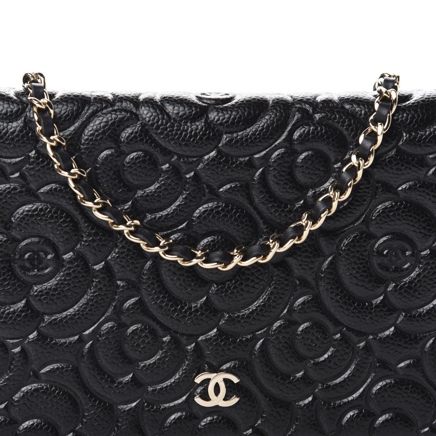 Caviar Camellia Embossed Wallet On Chain WOC Black