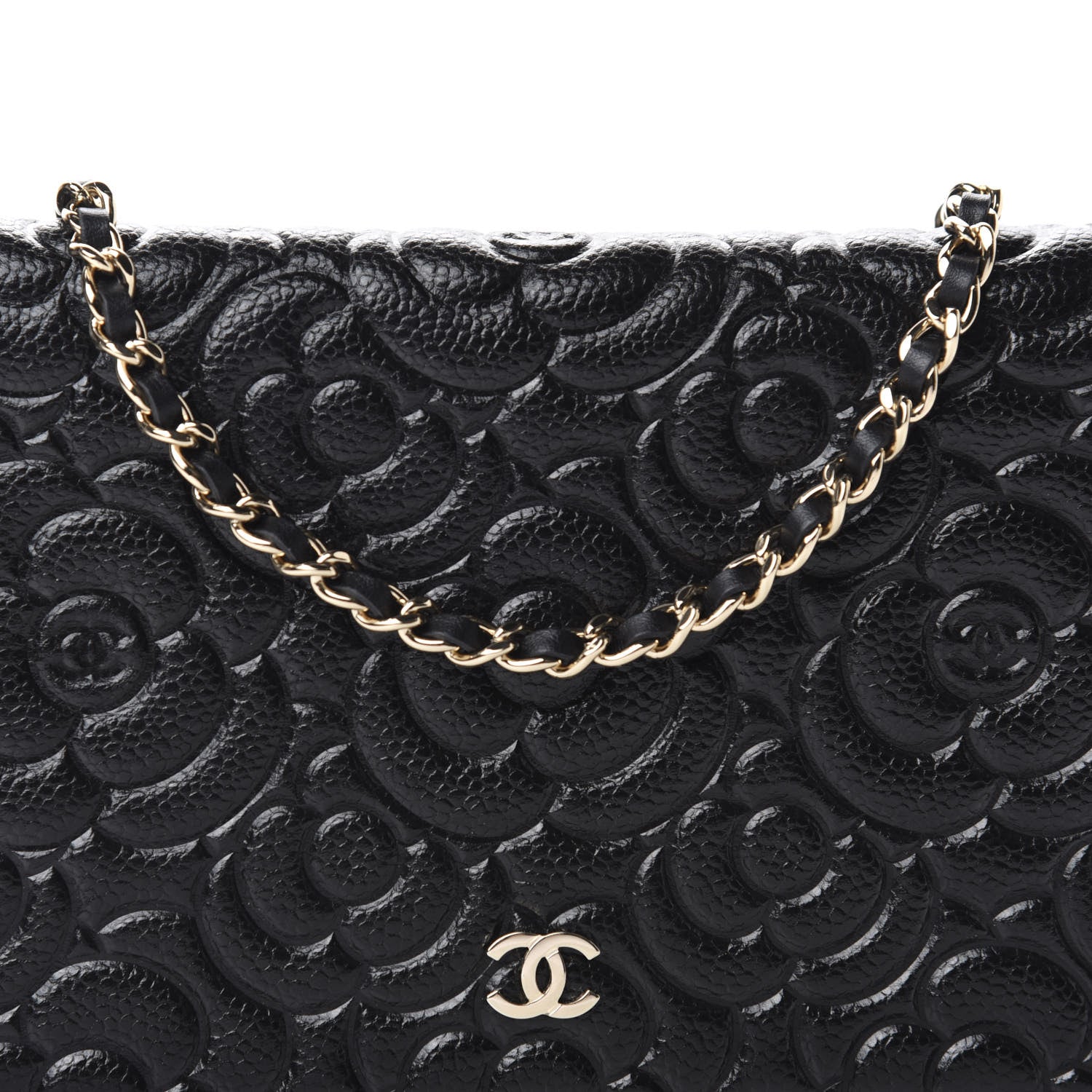 Chanel Caviar Camellia Embossed Wallet On Chain WOC Black 12 of 13