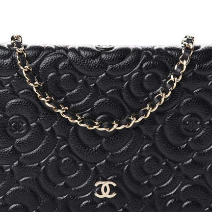 Chanel Caviar Camellia Embossed Wallet On Chain WOC Black 12 of 13