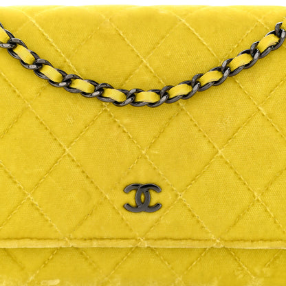 Chanel Velvet Quilted Wallet On Chain WOC Yellow 9 of 15