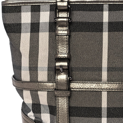 Burberry Metallic Calfskin House Check Tote Pewter 8 of 12