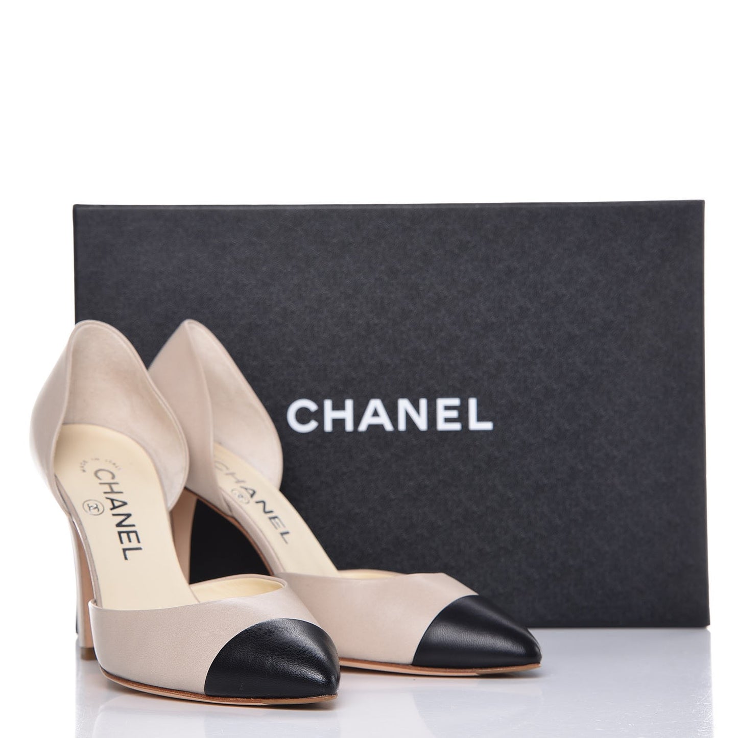 Lambskin Cap Toe d'Orsay Pumps 36.5 Beige Black