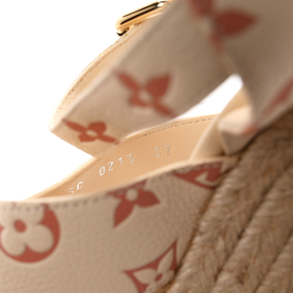 Louis Vuitton Empreinte Monogram Starboard Espadrille Wedge Sandals 37 Creme Rose Trianon 9 of 10