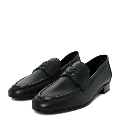 Chanel Calfskin Womens Stitched CC Loafers 38 Black 4 of 10