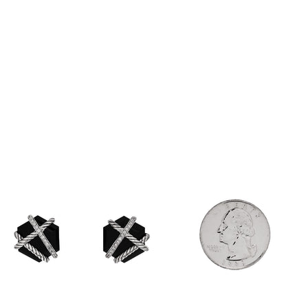 David Yurman Sterling Silver Diamond Black Onyx 14mm Cable Wrap Earrings 2 of 4