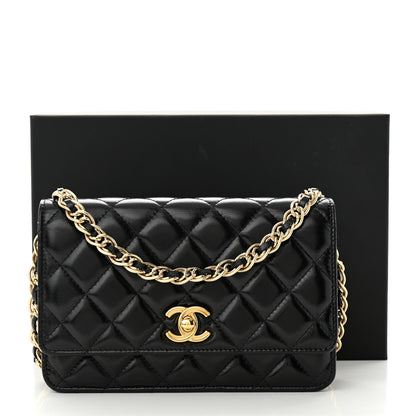 Chanel Shiny Lambskin Quilted Golden Links Wallet On Chain WOC Black 12 of 12