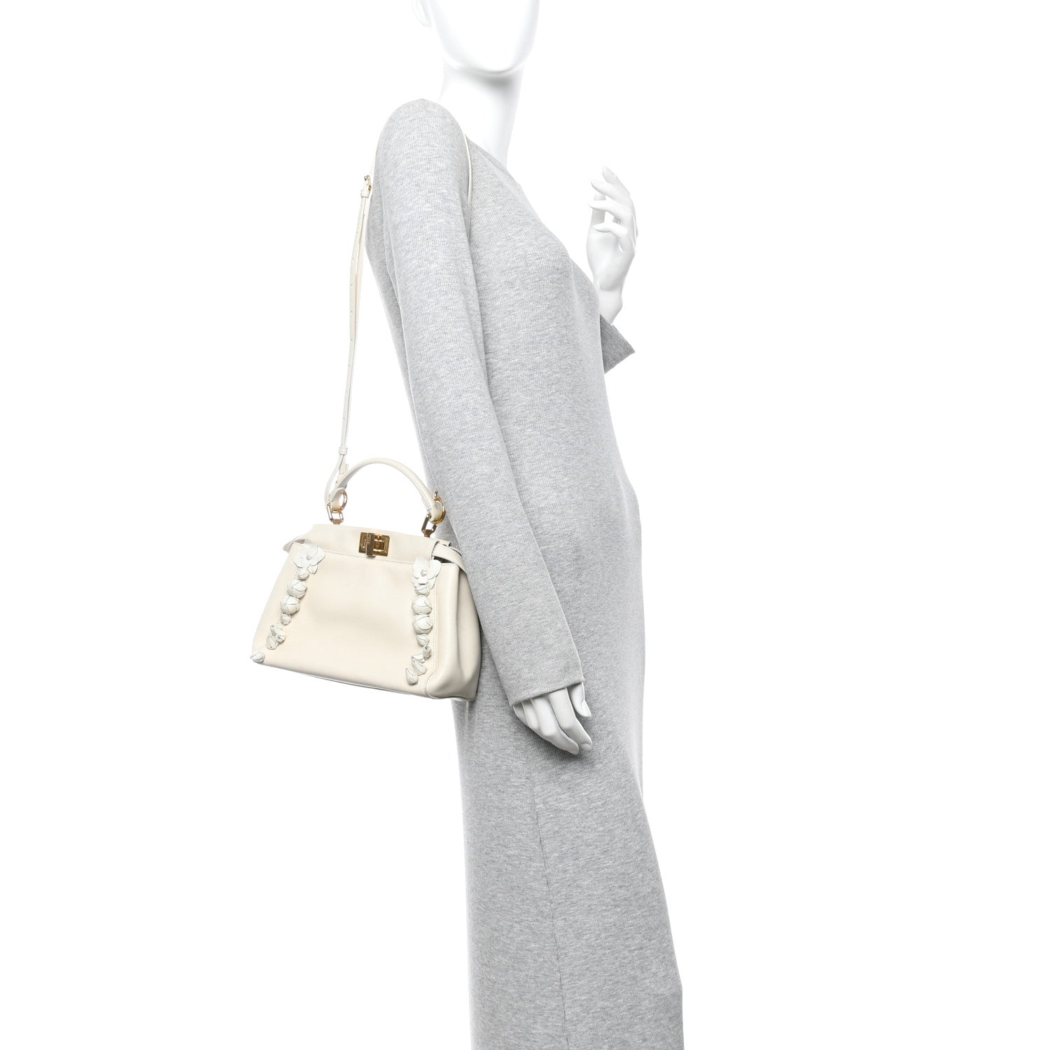 Fendi Nappa Rosebud Mini Peekaboo Iconic Satchel Bianco 2 of 12