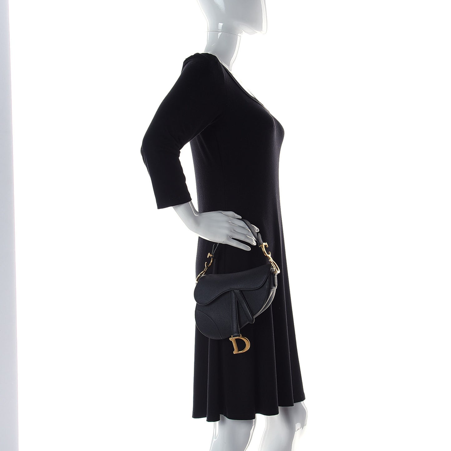Grained Calfskin Mini Saddle Bag Black