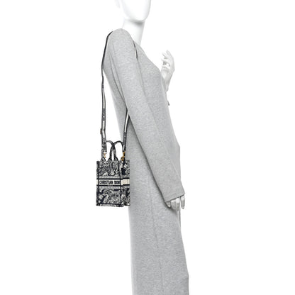 Christian Dior Canvas Toile de Jouy Reverse Embroidered Mini Book Tote Phone Bag Blue 2 of 10
