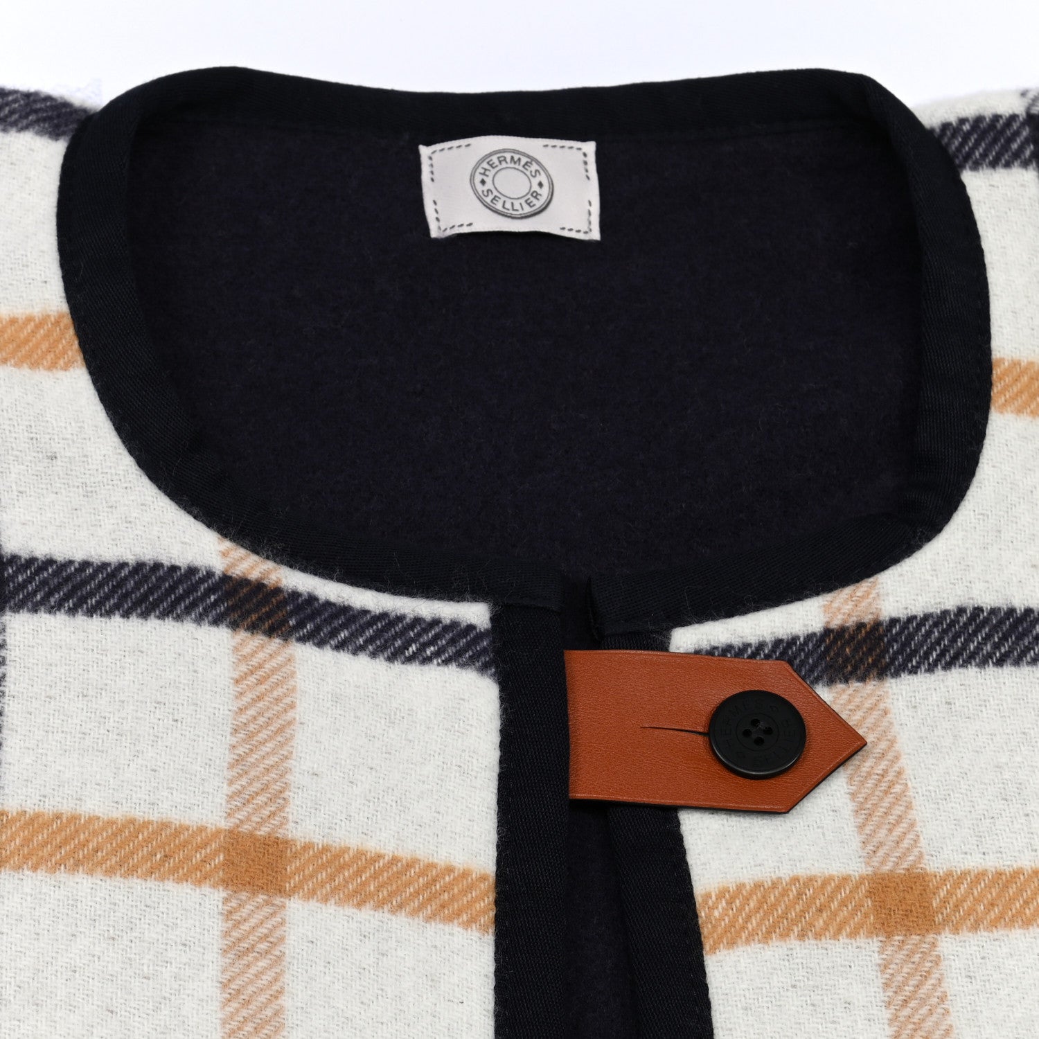 Hermes Wool Cashmere Sikkim Calfskin Reversible Camail Poncho Navy Camail 3 of 7