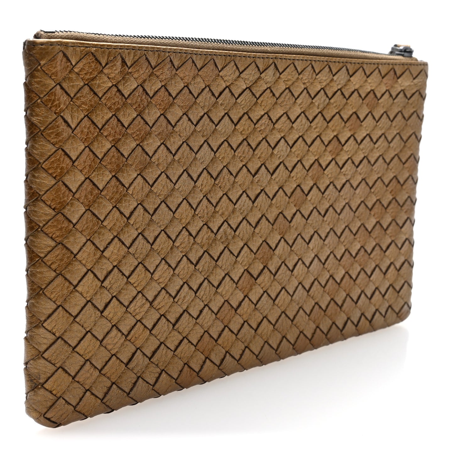 Nappa Intrecciato Zip Pouch Gold