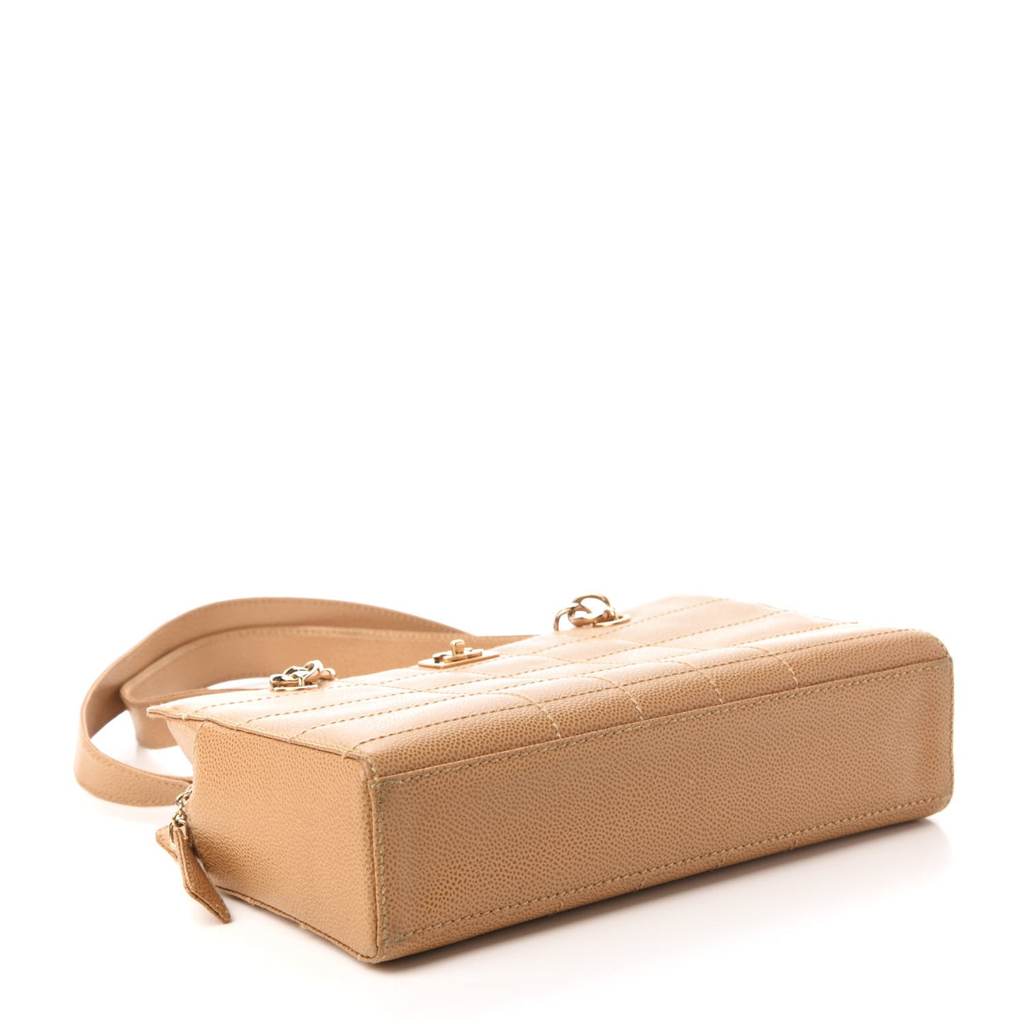 Caviar Chocolate Bar Quilted Shoulder Bag Beige