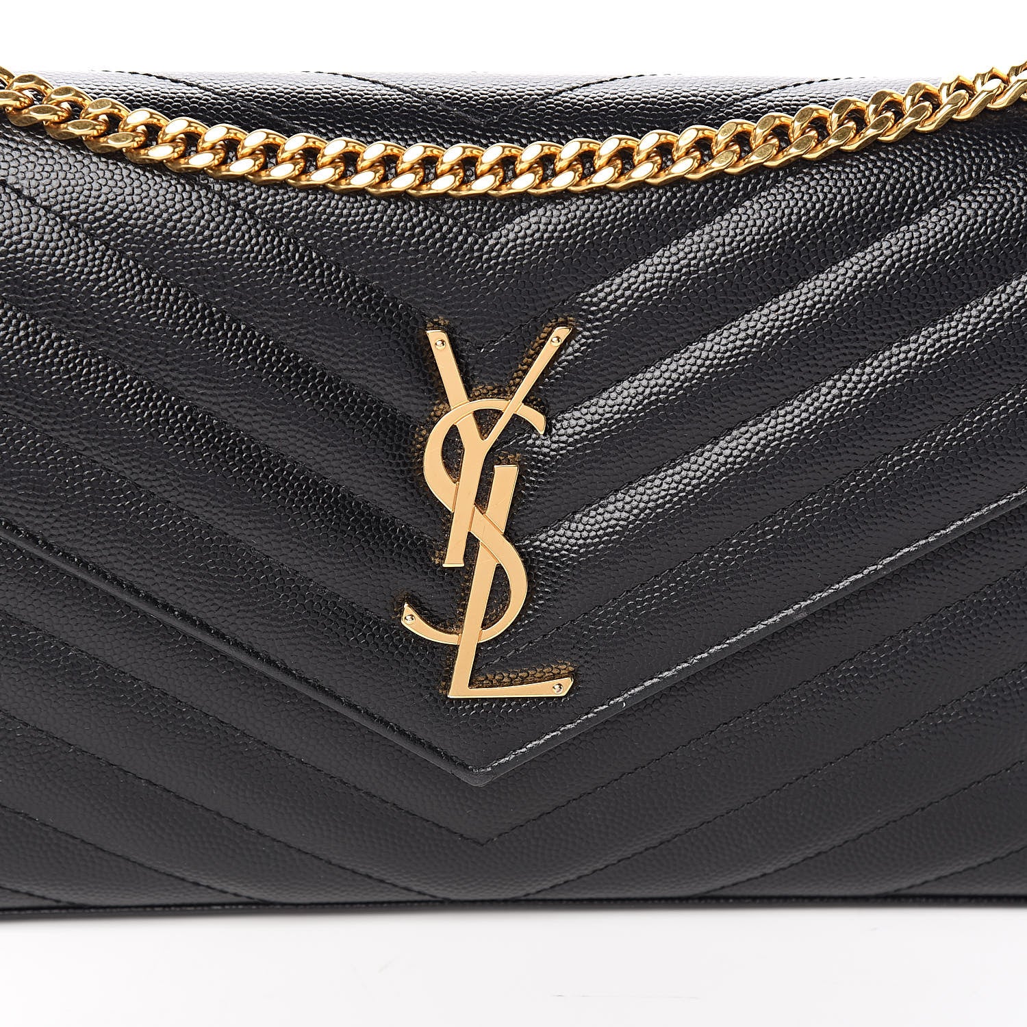 Saint Laurent Grain De Poudre Matelasse Chevron Monogram Chain Wallet Black 9 of 9