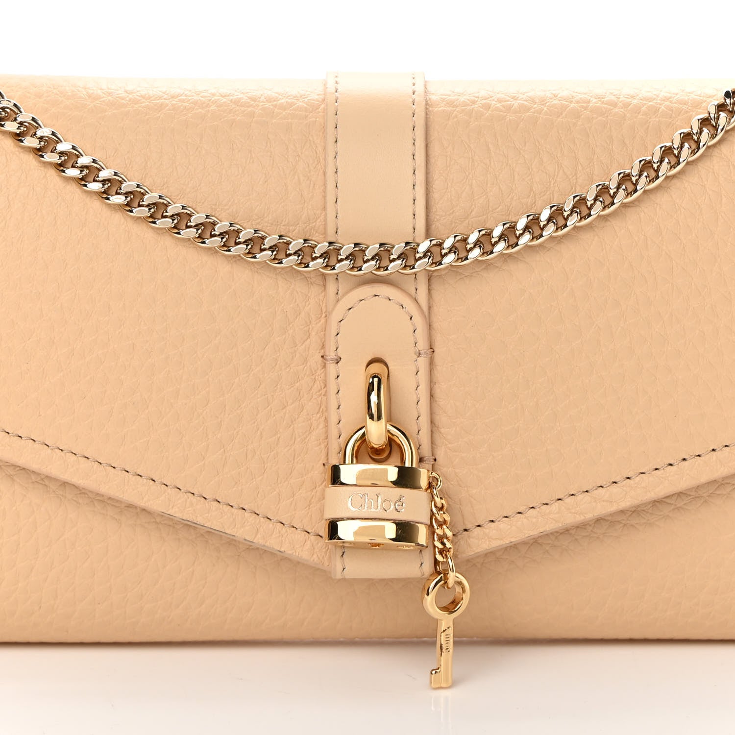 Chloe Shiny Grained Calfskin Aby Wallet on Chain Wooden Beige 9 of 13