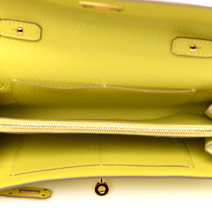 Hermes Chevre Mysore Kelly Wallet To Go Lime 5 of 11