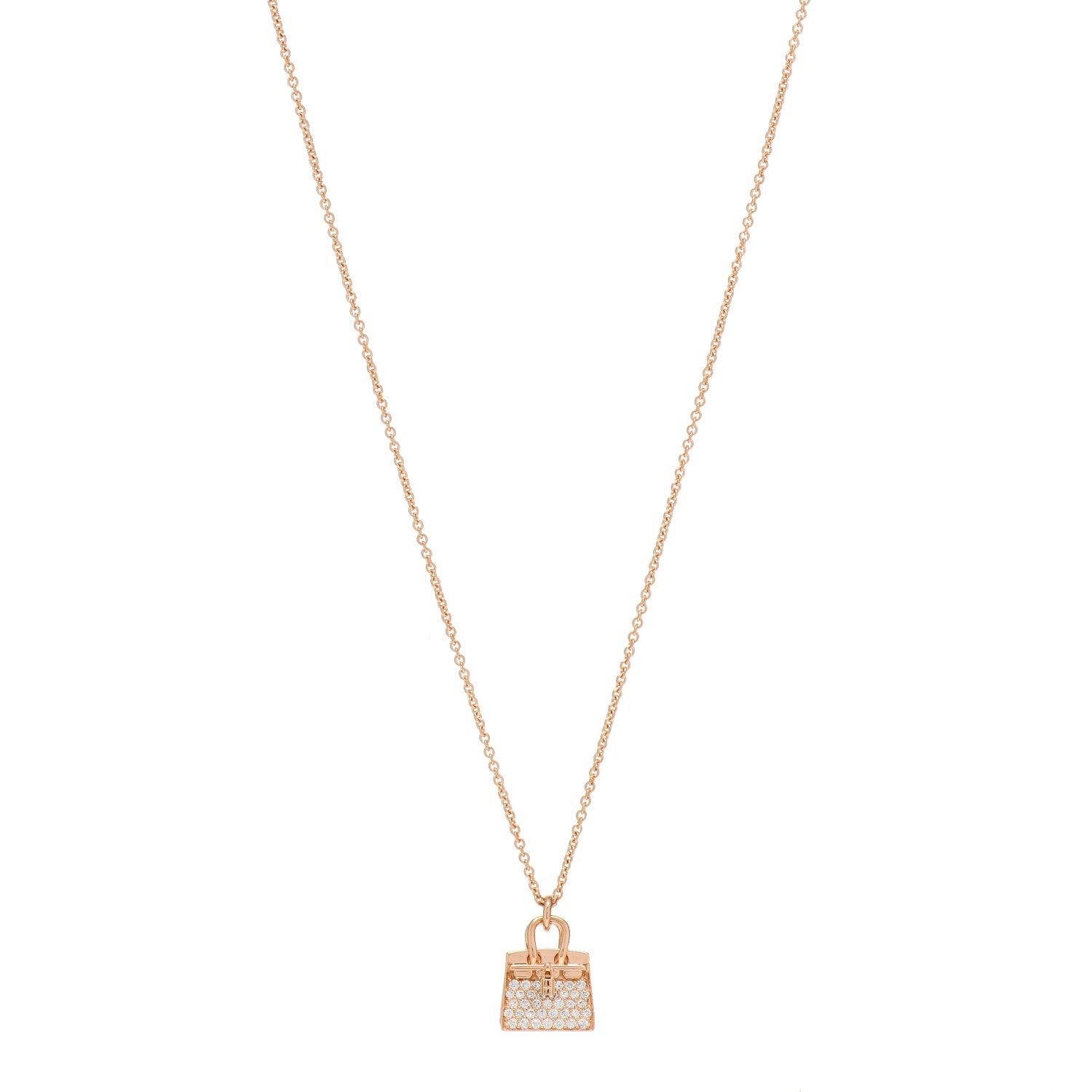 Hermes 18K Rose Gold Diamond Birkin Amulettes Pendant Necklace 1 of 5