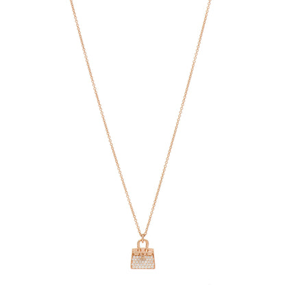 Hermes 18K Rose Gold Diamond Birkin Amulettes Pendant Necklace 1 of 5