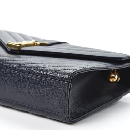 Saint Laurent Grain De Poudre Matelasse Chevron Medium Monogram Satchel Midnight Blue 6 of 9