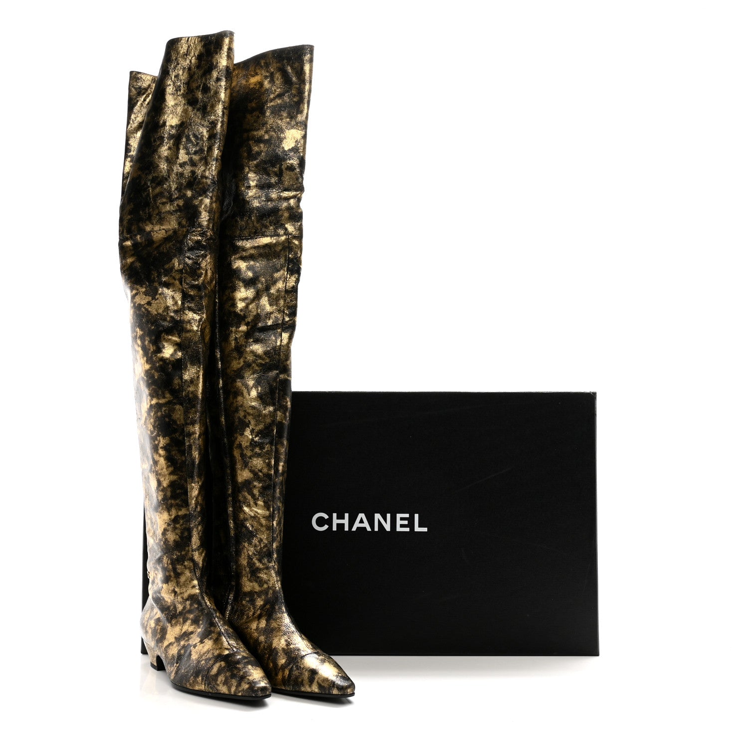 Chanel Laminated Goatskin Over the Knee Boots 40 Bronze 11 of 11