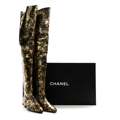 Chanel Laminated Goatskin Over the Knee Boots 40 Bronze 11 of 11