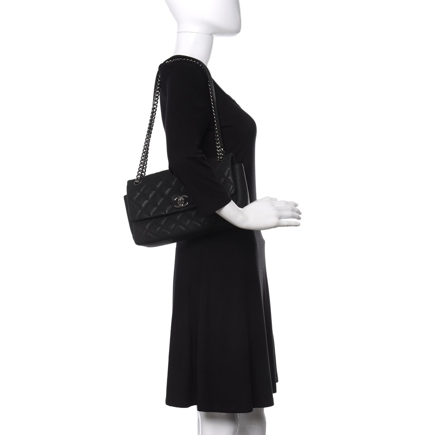 Iridescent Caviar Quilted Medium Lady Pearly Flap Black