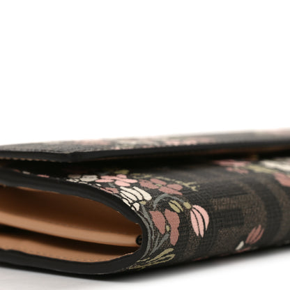 Fendi Fabric Jacquard FF 1974 Bouquet Print Continental Wallet On Chain Gold Tobacco Brown 9 of 11