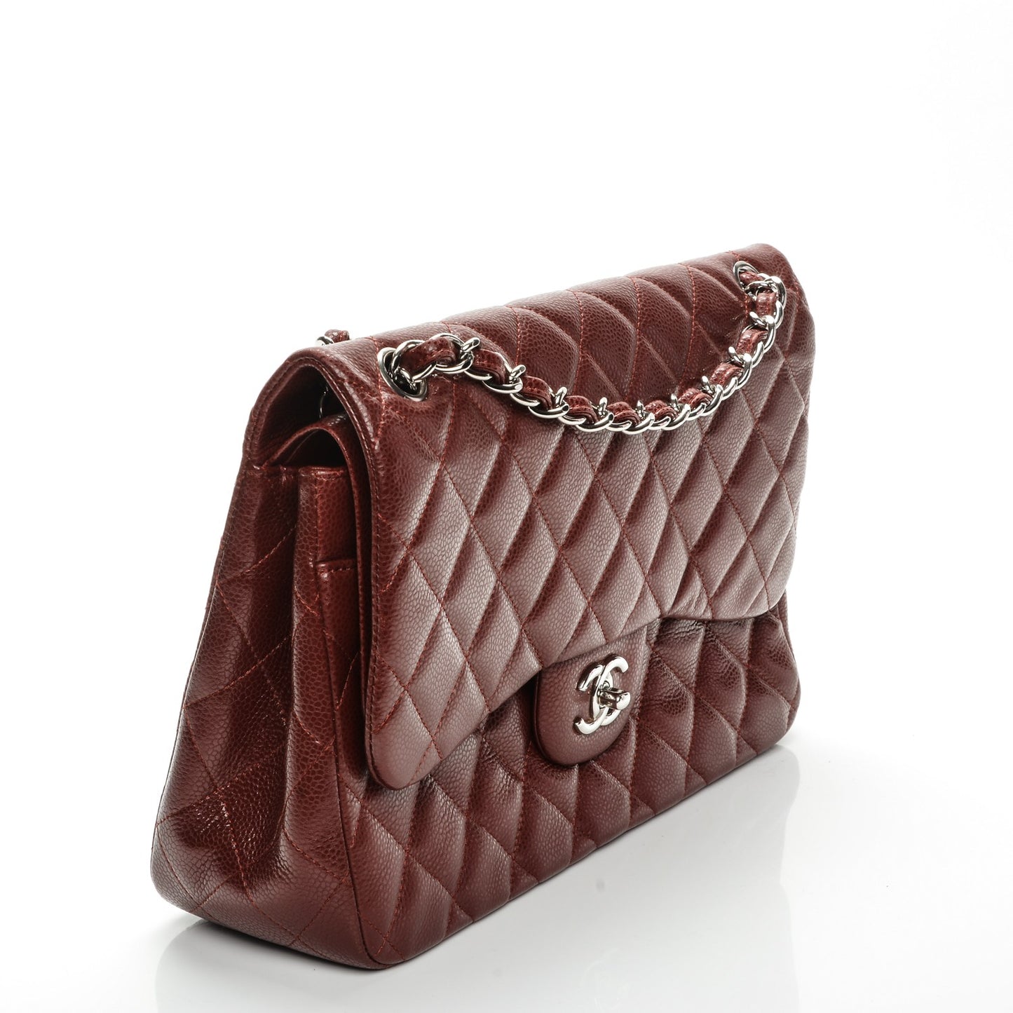 Caviar Quilted Jumbo Double Flap Dark Red