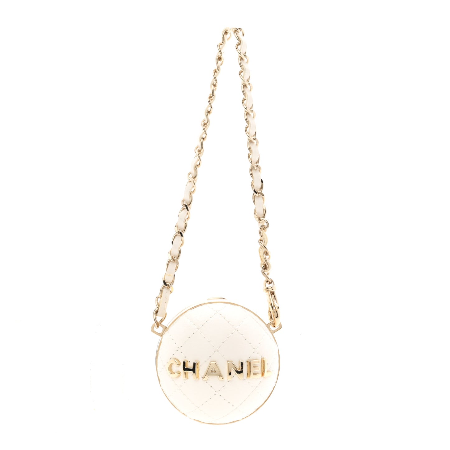Lambskin Quilted Sphere Mini Bag Charm Beige