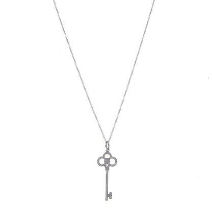 Tiffany 18K White Gold Diamond Crown Key Pendant Necklace 1 of 9
