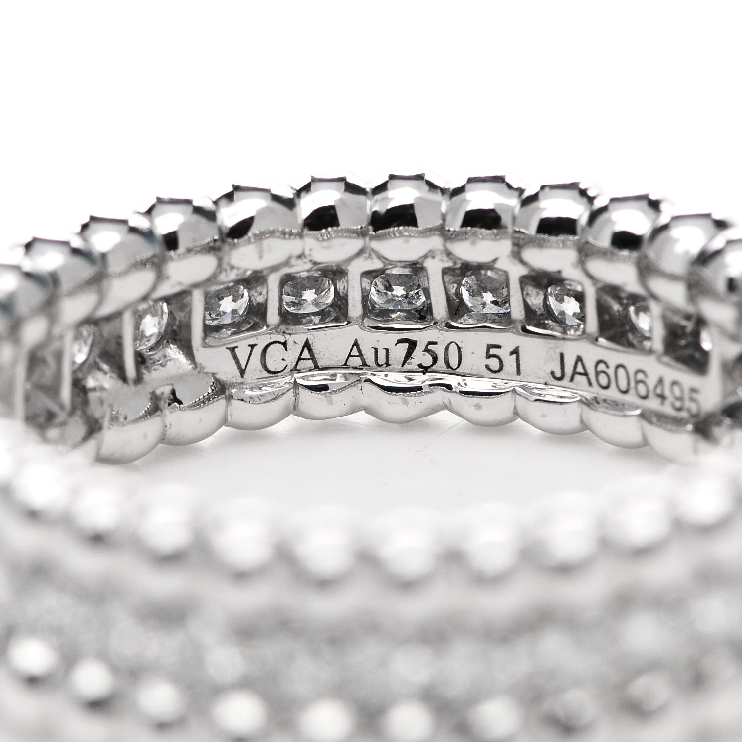 Van Cleef & Arpels 18K White Gold Diamond Perlee 1 Row Ring 51 5.75 4 of 6