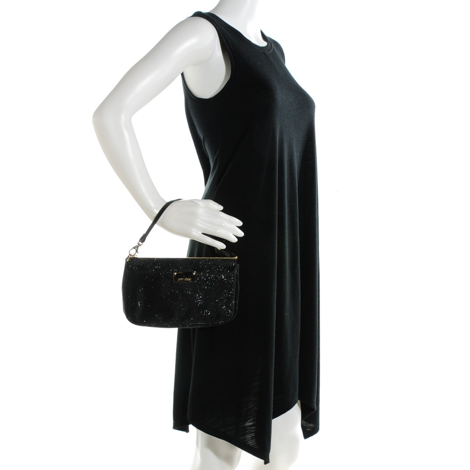 Jimmy Choo Glitter Lame Fabric Rella Clutch Black 2 of 7
