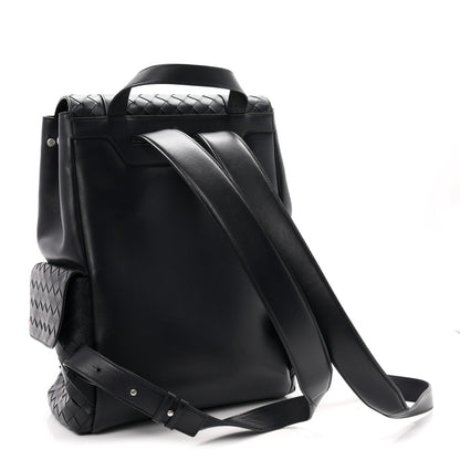 Bottega Veneta Canvas Calfskin Intrecciato Sassolungo Backpack Dark Blue 2 of 9