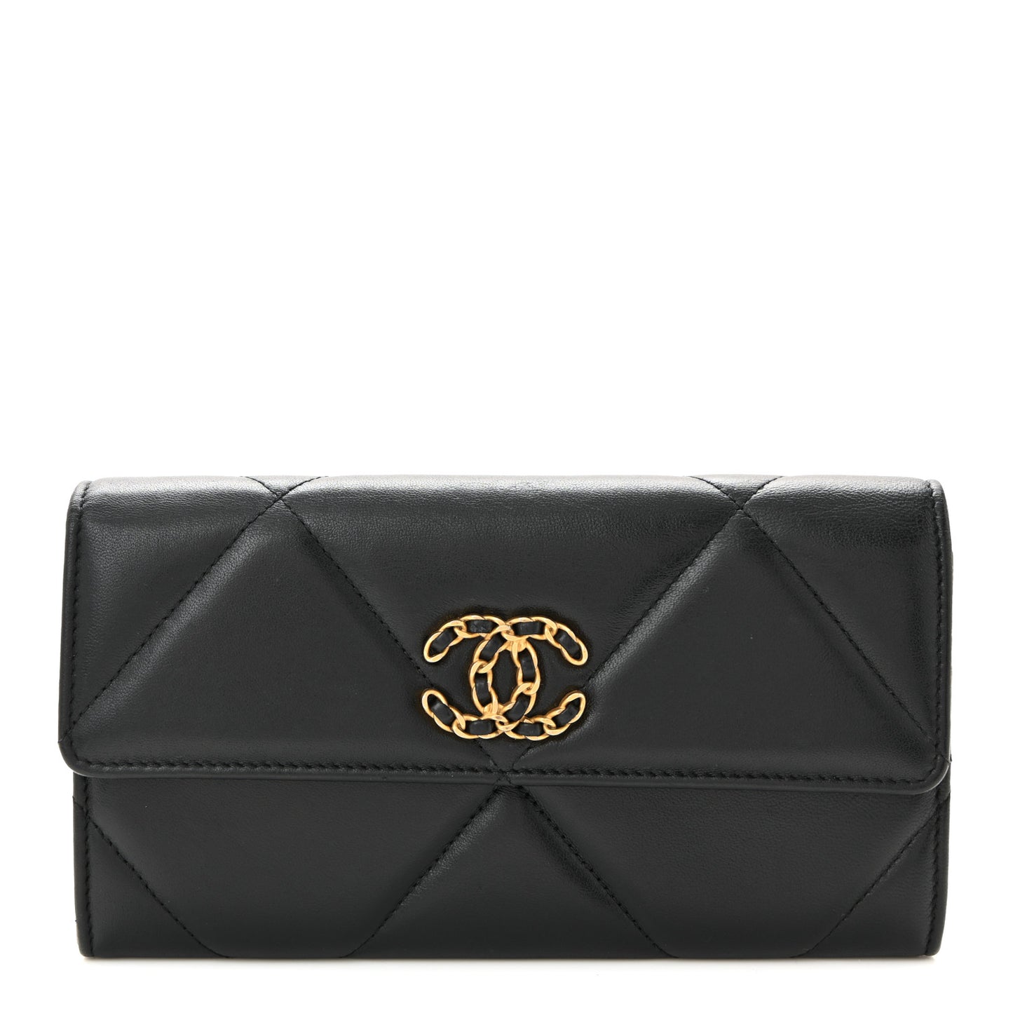 Lambskin Quilted Chanel 19 Flap Wallet Black