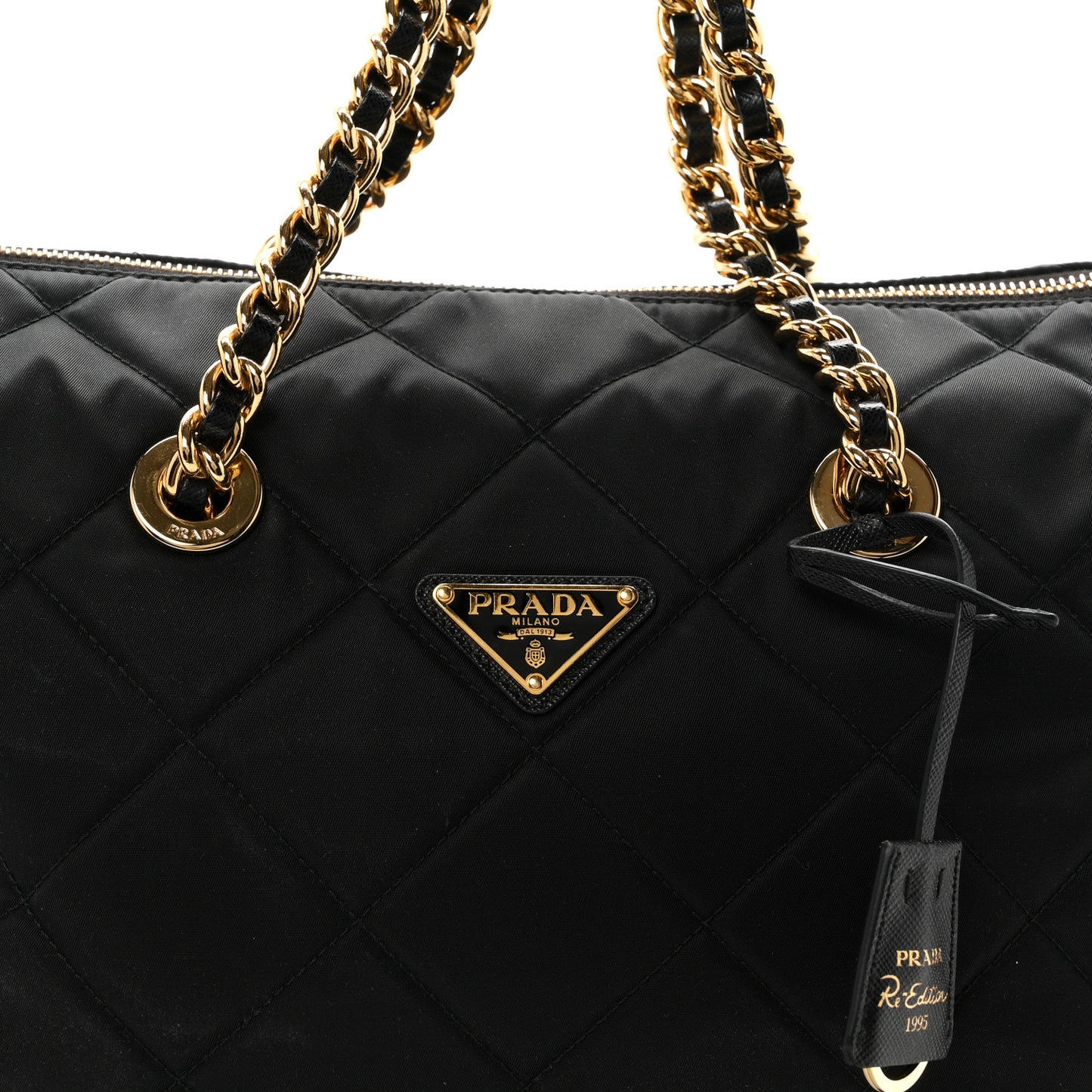 Re-Nylon Stitched Re-Edition 1995 Chaine Medium Tote Bag Black