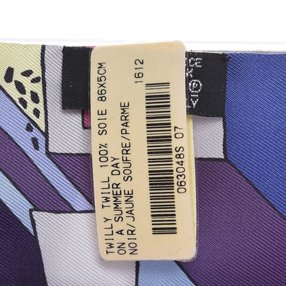 Hermes Silk On A Summer Day Twilly Black Jaune Soufre Parme 3 of 5
