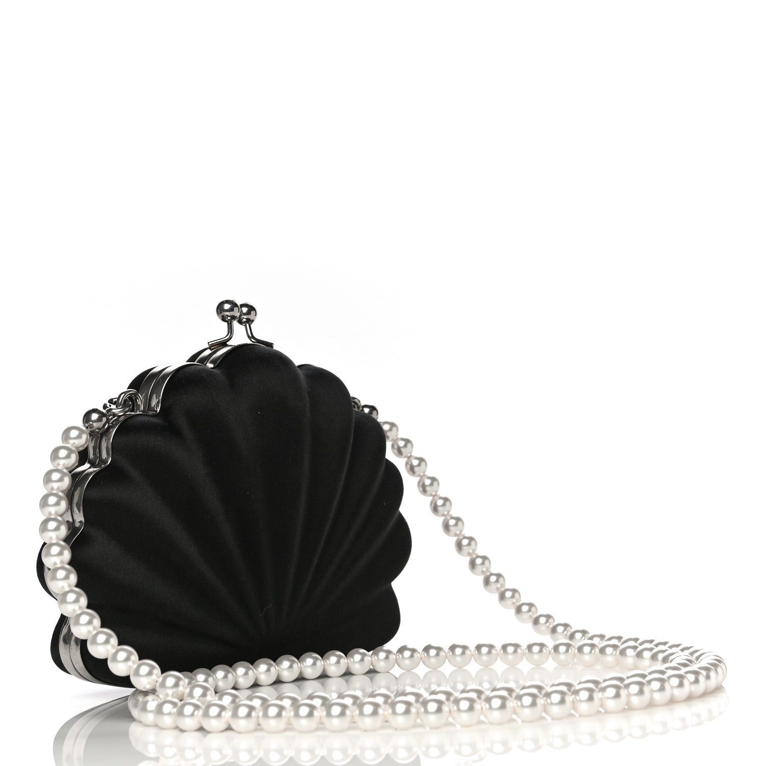 Balenciaga Satin Pearl Shell Clutch Bag Black 2 of 11