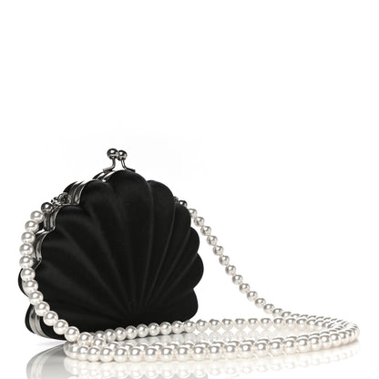 Balenciaga Satin Pearl Shell Clutch Bag Black 2 of 11